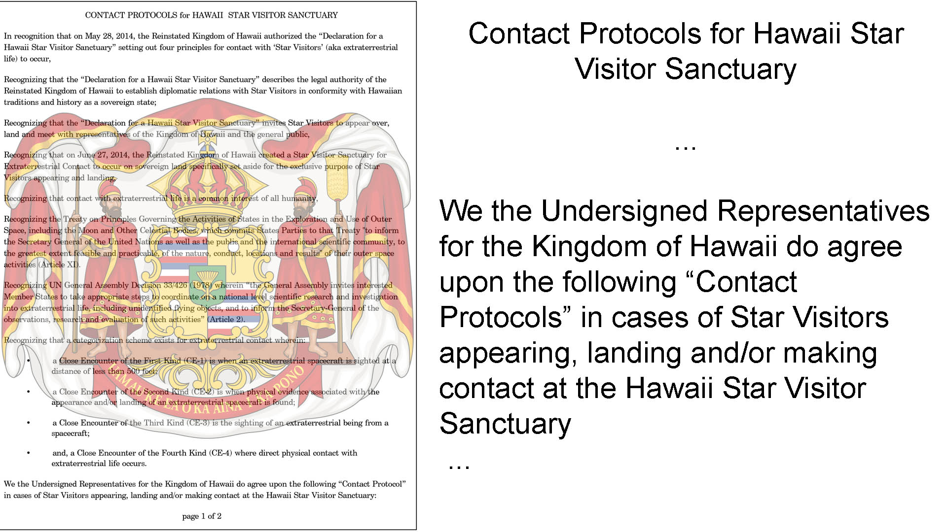 Kingdom of Hawaii approves protocols for extraterrestrial contact