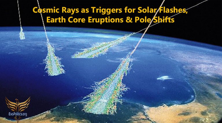 Cosmic Rays as Triggers for Solar Flashes, Earth Core Eruptions & Pole Shifts